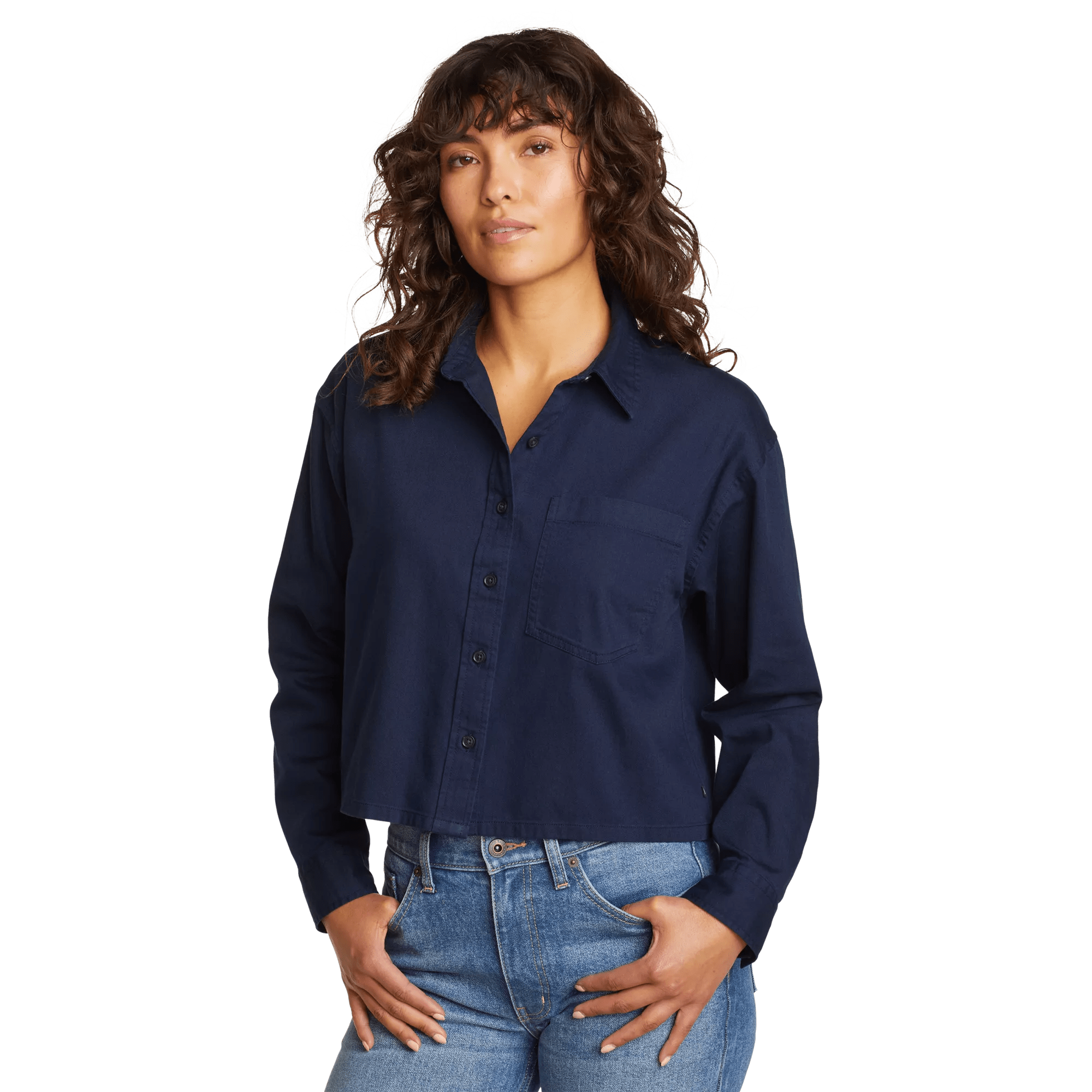 Women's Everyday Cotton Cropped Long-Sleeve Shirt - Image 3