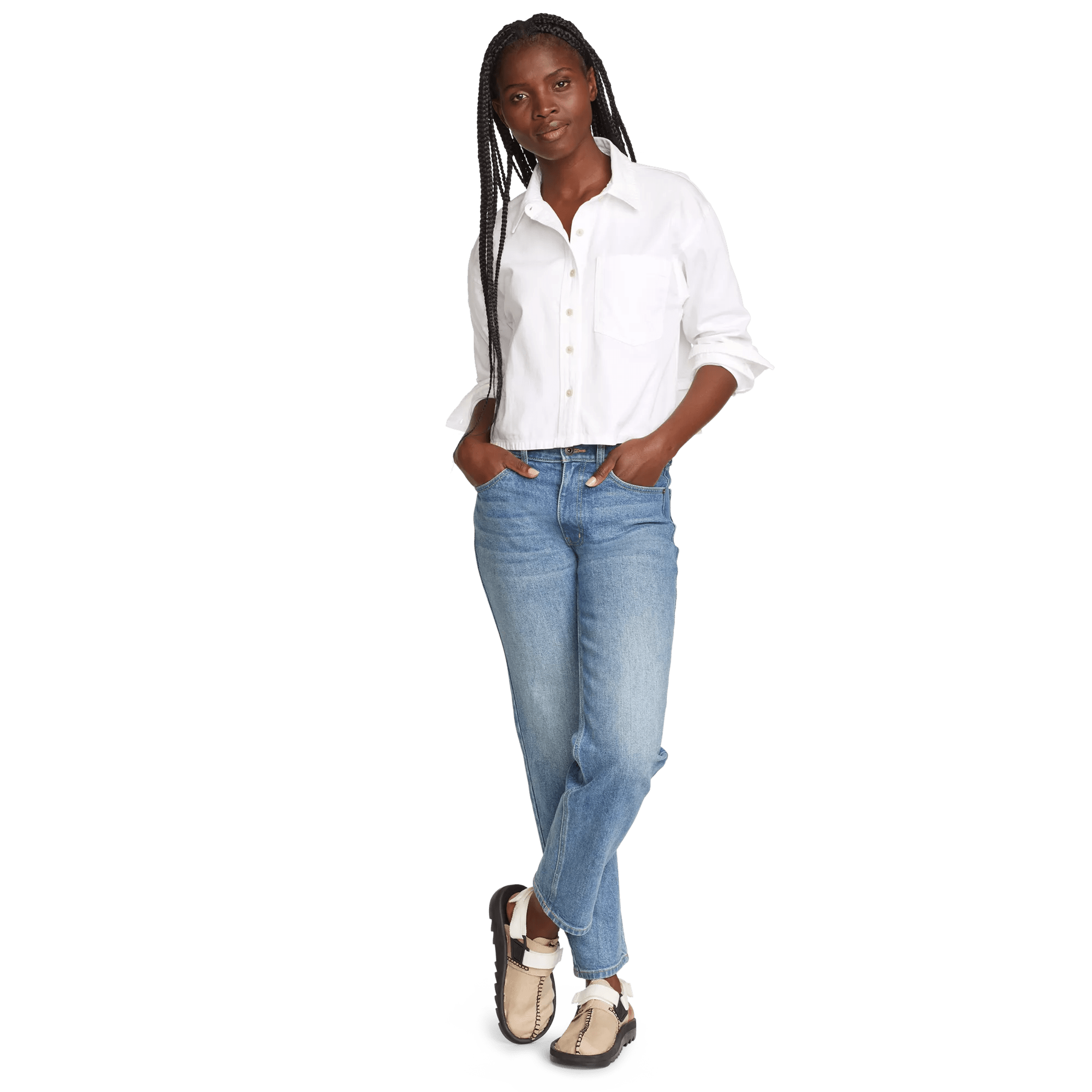Women's Everyday Cotton Cropped Long-Sleeve Shirt - Image 3