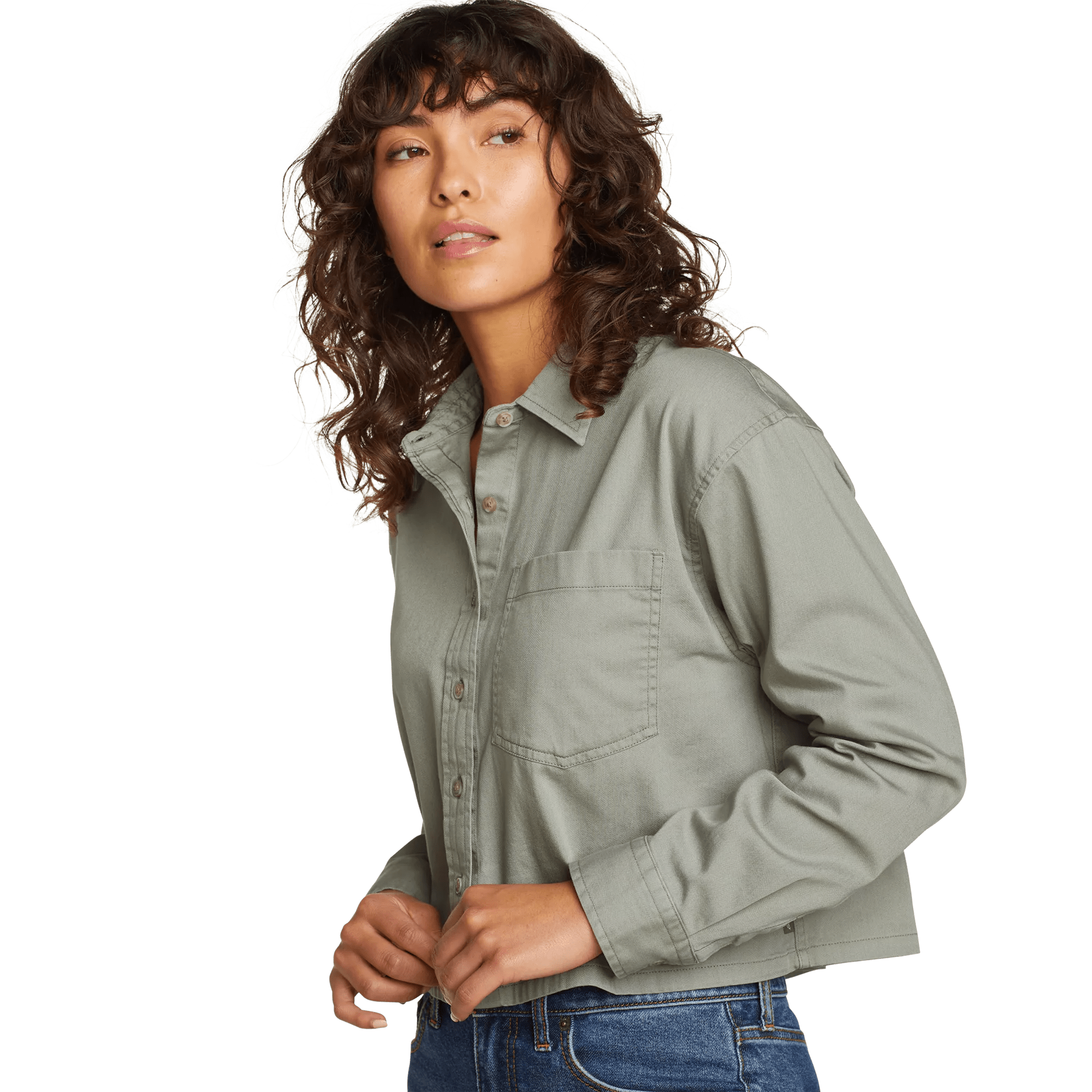 Women's Everyday Cotton Cropped Long-Sleeve Shirt - Image 4