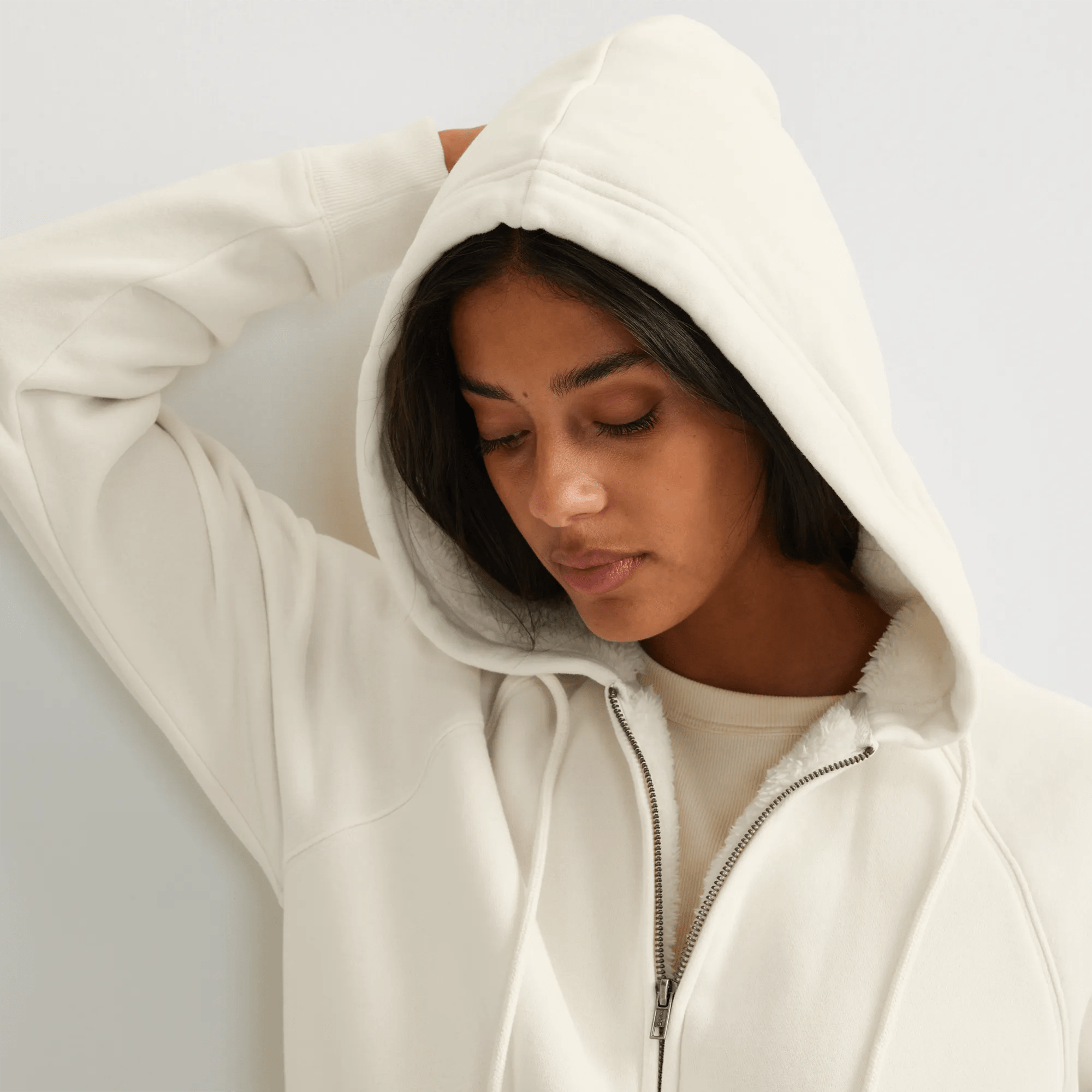 Women's Vintage Soft Faux Shearling-Lined Full-Zip Hoodie - Image 3