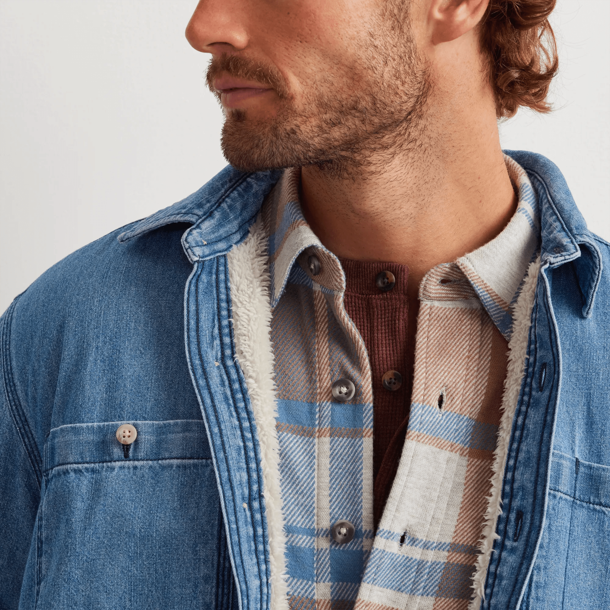 Men's Faux Shearling-Lined Denim Shirt Jacket - Image 3
